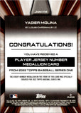 2022 Yadier Molina Topps Series 1 JERSEY NUMBER MEDALLION COMMEMORATE RELIC #JNM-YM St. Louis Cardinals