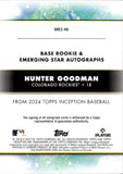 2024 Hunter Goodman Topps Inception PURPLE ROOKIE & EMERGING STARS AUTO 058/199 AUTOGRAPH RC #BRES-HG Colorado Rockies