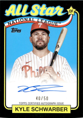 2024 Kyle Schwarber Topps BLACK 1989 ALL-STAR AUTO 40/50 AUTOGRAPH #89ASA-KSC Philadelphia Phillies