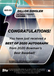 2020 Dillon Dingler Bowman's Best OF 2020 BLUE REFRACTOR AUTO 134/150 AUTOGRAPH #B20-DD Detroit Tigers