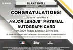 2024 Blake Snell Topps Major League Material JERSEY AUTO 05/50 AUTOGRAPH RELIC #MLMA-BS San Diego Padres