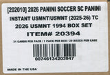 2026 Panini USMNT 1994 Commemorative Soccer Blaster, 20 Box Set Case