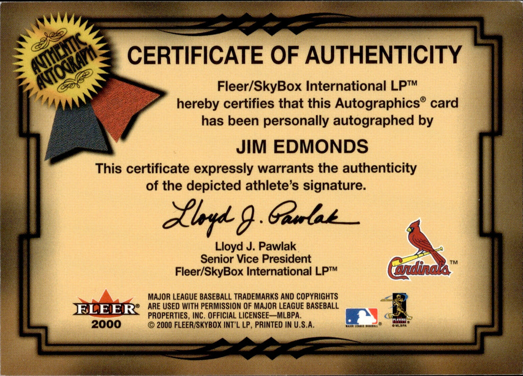 2001 Jim Edmonds Fleer Showcase AUTO AUTOGRAPH #_JIED St. Louis Cardin