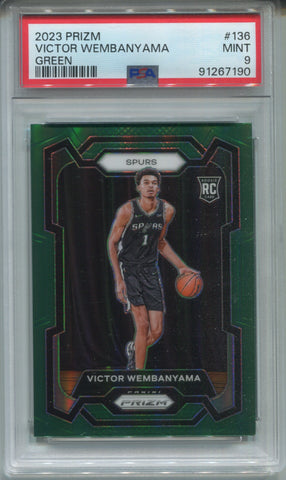 2023-24 Victor Wembanyama Panini Prizm GREEN ROOKIE RC PSA 9 #136 San Antonio Spurs 2558