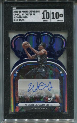 2022-23 Wendell Carter Jr. Panini Crown Royale BLUE DIE CUT AUTO 21/75 AUTOGRAPH SGC 10/10 #CA-WCJ Orlando Magic 4072