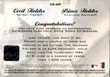 2006 Cecil Fielder Prince Fielder Topps Co-Signers DUAL AUTO AUTOGRAPH #CS-60 Tigers Brewers *NRMT BACK*
