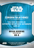 2020 Brian Herring puppeteer for BB-8 Topps Chrome Star Wars Perspectives XFRACTOR AUTO 96/99 AUTOGRAPH #A-BH