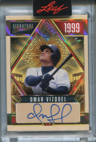 2025 Omar Vizquel Leaf Seasons in The Sun GOLD FOIL SIGNATURE SERIES AUTO 11/35 AUTOGRAPH #SSE-OV1 Cleveland Indians HOF