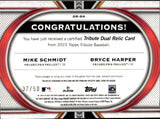 2023 Mike Schmidt Bryce Harper Topps Tribute PURPLE FOIL DUAL JERSEY 37/50 RELIC #DR-SH Philadelphia Phillies