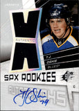 2008-09 T.J. Oshie Upper Deck SPx ROOKIE DUAL JERSEY AUTO 850/999 AUTOGRAPH RELIC RC #158 St. Louis Blues