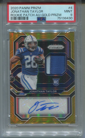 2020 Jonathan Taylor Panini Prizm GOLD ROOKIE PATCH AUTO 06/10 AUTOGRAPH RELIC PSA 9 #4 Indianapolis Colts 8430