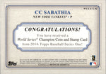 2016 CC Sabathia Topps WORLD CHAMPION COIN AND STAMPS PENNY 46/50 RELIC #WCCS-CS New York Yankees