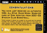 2001-02 Dirk Nowitzki Topps Stadium Club TOUCH OF CLASS WARM UP RELIC #TC-DN Dallas Mavericks
