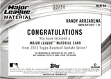 2023 Randy Arozarena Topps Update Series GOLD MAJOR LEAGUE MATERIAL JERSEY 33/50 RELIC #MLM-RA Tampa Bay Rays