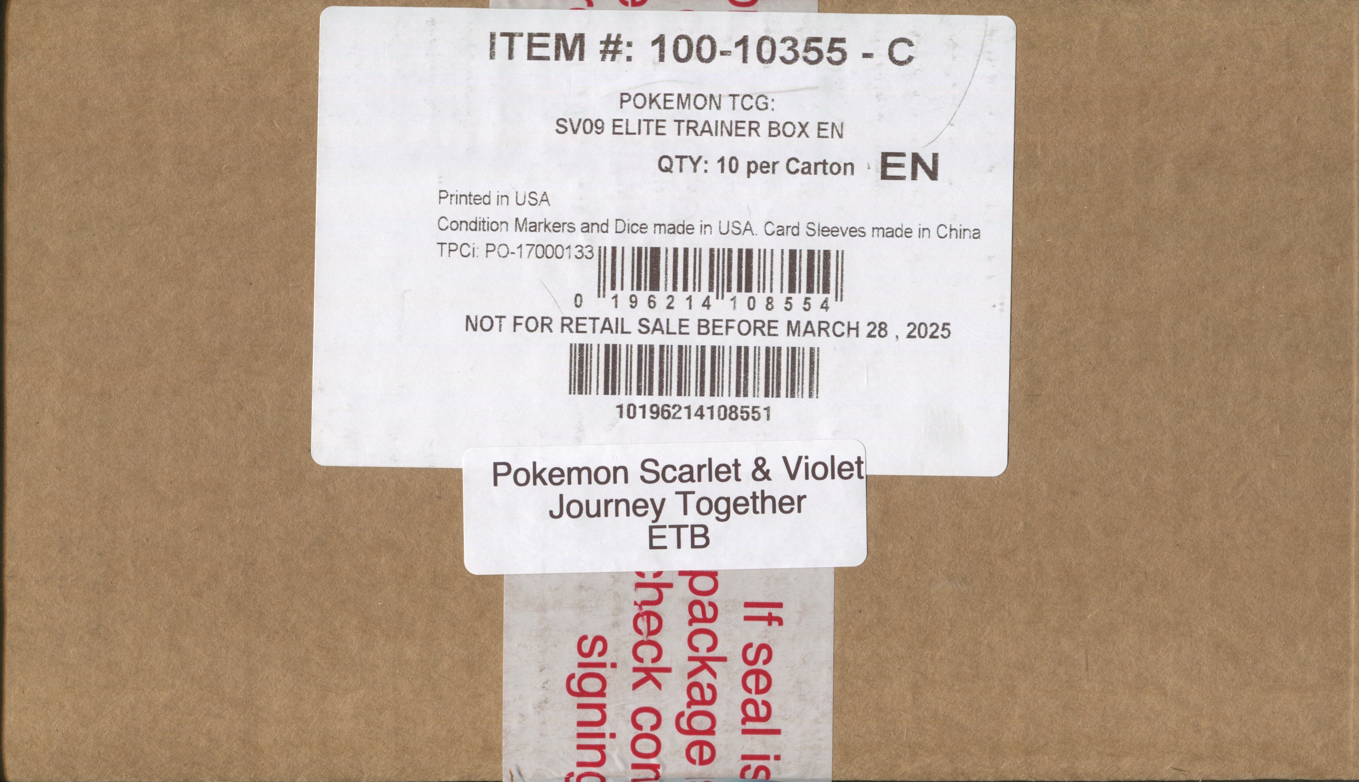 Pokemon Scarlet & Violet Journey Together, 10 Elite Trainer Box ETB Ca