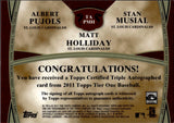 2011 Albert Pujols Stan Musial Matt Holliday Topps Tier One TRIPLE AUTO JERSEY NUMBER 06/10 AUTOGRAPH #TA-PMH St. Louis Cardinals