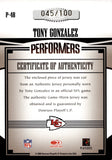2005 Tony Gonzalez Donruss Gridiron Gear GAME WORN PATCH 045/100 RELIC #P-48 Kansas City Chiefs HOF