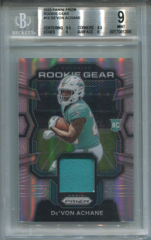 2023 De'Von Achane Panini Prizm ROOKIE GEAR JERSEY RELIC BGS 9 #10 Miami Dolphins 1358