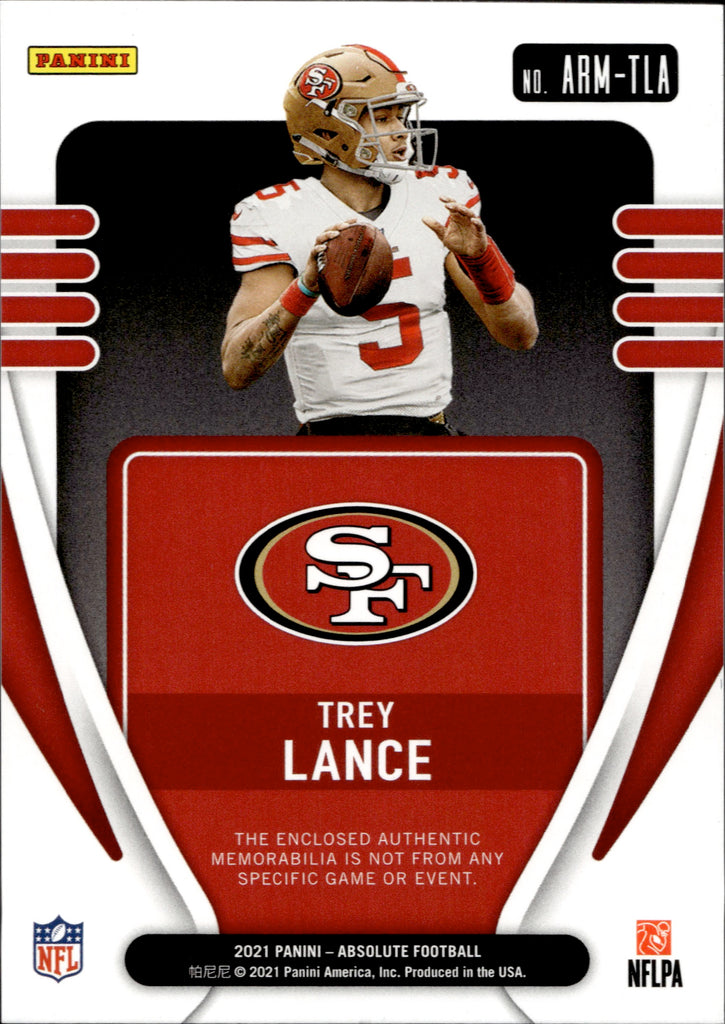 2021 Panini Absolute Rookie Materials Jersey Relic Trey Lance 49ers Jersey  Card