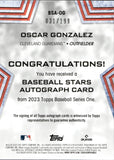 2023 Oscar Gonzalez Topps Series 1 ROOKIE BLACK BASEBALL STARS AUTO 031/199 AUTOGRAPH #BSA-OG Cleveland Guardians