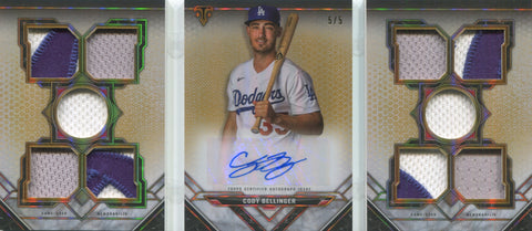 2021 Cody Bellinger Topps Triple Threads DECA PATCH JERSEY AUTO 5/5 AUTOGRAPH RELIC BOOKLET #DAR-CB Los Angeles Dodgers