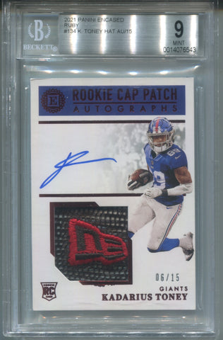 2021 Kadarius Toney Panini Encased RED ROOKIE CAP NEW ERA PATCH AUTO 06/15 AUTOGRAPH RELIC #134 New York Giants 6543