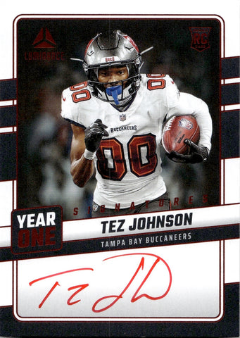 2025 Tez Johnson Panini Luminance YEAR ONE SIGNATURES ROOKIE RED INK AUTO AUTOGRAPH RC #YOS-TJN Tampa Bay Buccaneers