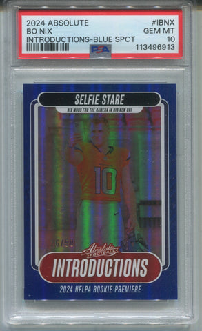 2024 Bo Nix Panini Absolute BLUE SPECTRUM INTRODUCTIONS ROOKIE 26/50 RC PSA 10 #I-BNX Denver Broncos 6913