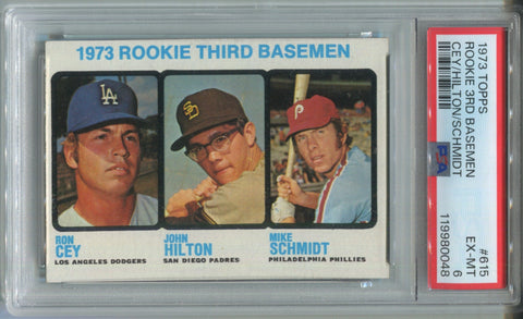 1973 Mike Schmidt Ron Cey John Hilton Topps ROOKIE 3RD BASEMEN PSA 6 #615 Phillies Dodgers Padres 0048