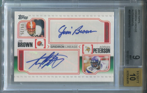 2010 Jim Brown Adrian Peterson Topps GRIDIRON LINEAGE DUAL AUTO 09/25 AUTOGRAPH BGS 9/10 #BP Browns Vikings