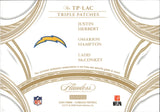 2025 Justin Herbert Omarion Hamption Ladd McConkey Panini Flawless SAPPHIRE BLUE TRIPLE PATCH 07/10 #TP-LAC Los Angeles Chargers