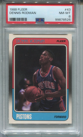 1988-89 Dennis Rodman Fleer ROOKIE RC PSA 8 #43 Detroit Pistons HOF 8526