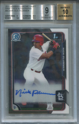 2015 Nick Plummer Bowman Chrome Draft 1ST BOWMAN AUTO AUTOGRAPH BGS 9/10 #BCANP St. Louis Cardinals 1617