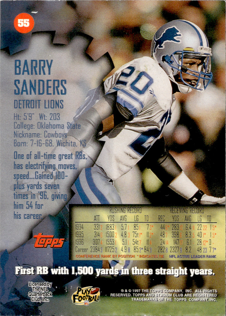 BARRY SANDERS (Detroit Lions) Signed 1990 TOPPS Card #3