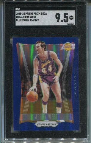 2023-24 Jerry West Panini Prizm Deca BLUE PRIZM 134/149 SGC 9.5 #284 Los Angeles Lakers HOF 6469