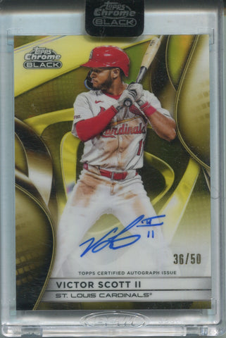 2025 Victor Scott II Topps Chrome Black YELLOW REFRACTOR AUTO 36/50 AUTOGRAPH #CBA-VS St. Louis Cardinals *Case Scratches*