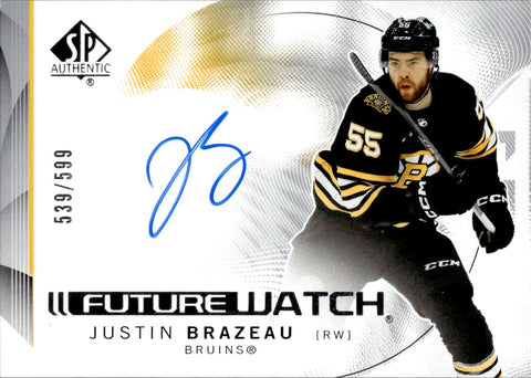 2024-25 Justin Brazeau Upper Deck Sp Authentic FUTURE WATCH AUTO 539/599 Boston Bruins #129