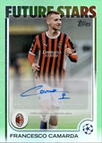 2024-25 Francesco Camarda Autograph Topps UEFA Club Competitions #FSA-FC 82/199 LIGHT GREEN FOIL AUTO FUTURE STARS AC MILAN
