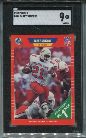 1989 Barry Sanders Pro Set ROOKIE RC SGC 9 #494 Detroit Lions HOF 3954