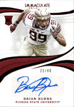2019 Brian Burns Panini Immaculate Collection Collegiate RUBY RED ROOKIE AUTO 22/49 AUTOGRAPH RC #75 New York Gaints