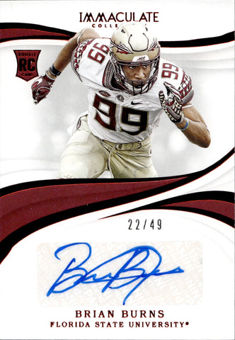 2019 Brian Burns Panini Immaculate Collection Collegiate RUBY RED ROOKIE AUTO 22/49 AUTOGRAPH RC #75 New York Gaints
