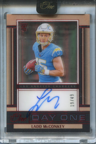 2024 Ladd McConkey Panini One ROOKIE RED DAY ONE AUTO 19/49 AUTOGRAPH RC #135 Los Angeles Chargers