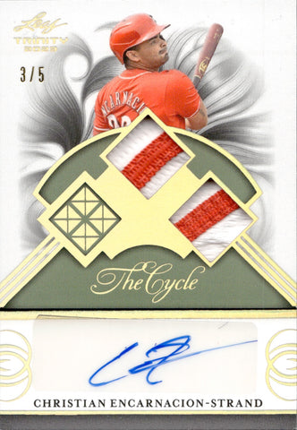 2023 Christian Encarnacion-Strand Leaf Trinity THE CYCLE DUAL PATCH AUTO 3/5 AUTOGRAPH RELIC #TCD-CES Cincinnati Reds