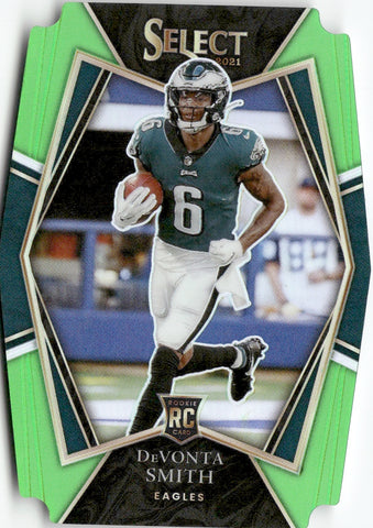 2021 DeVonta Smith Panini Select NEON GREEN PREMIER LEVEL ROOKIE 256/349 RC DIE CUT #149 Philadelphia Eagles