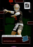 2022 Brock Purdy Panini Donruss PURPLE FOIL RATED ROOKIE 017/500 RC #374 San Francisco 49ers *NRMT Bottom Front Edge*