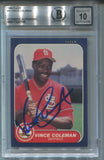 1986 Vince Coleman Fleer BAS AUTHENTIC 10 AUTO AUTOGRAPH #31 St. Louis Cardinals 0769