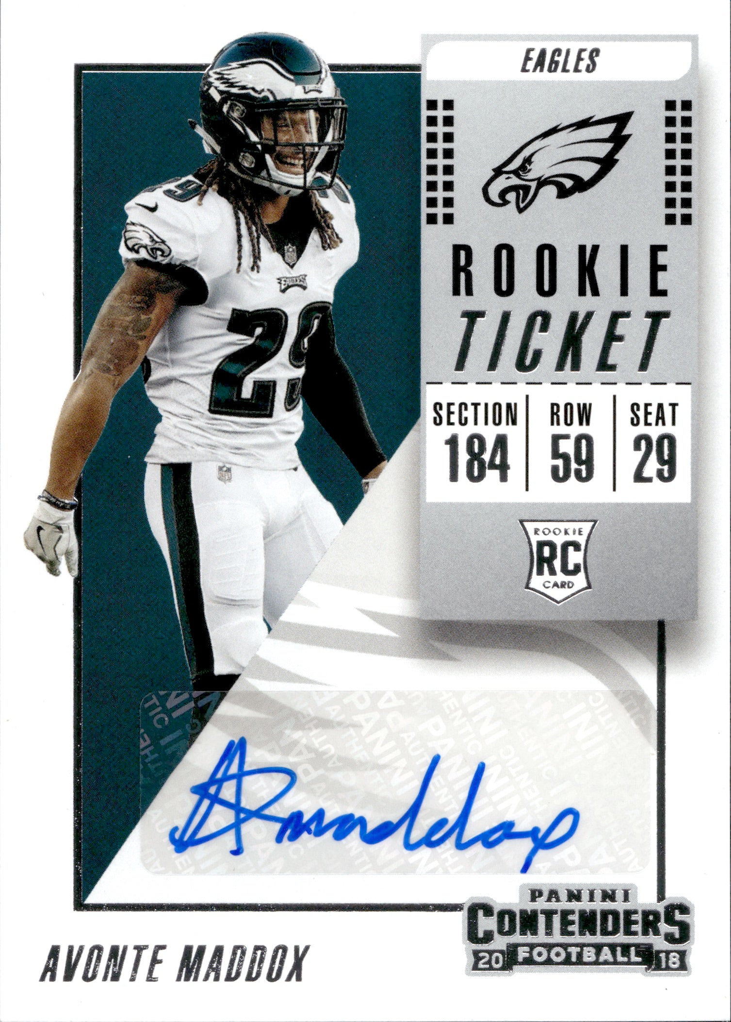 2018 Avonte Maddox Panini Contenders ROOKIE TICKET AUTO AUTOGRAPH RC #