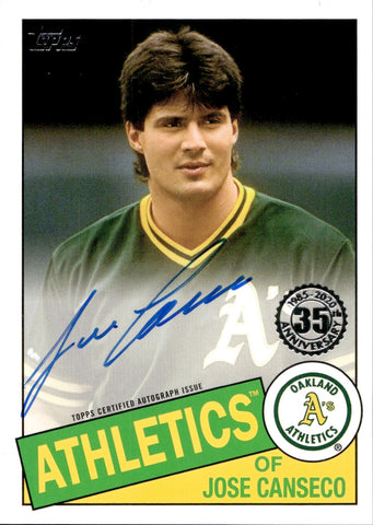 2020 Jose Canseco Topps Update 1985 DESIGN AUTO AUTOGRAPH #85A-JC Oakland A's