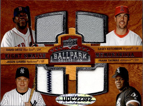 2008 Frank Thomas David Ortiz Justin Morneau Jim Thome Jason Giambi Casey Kotchman Aubrey Huff Richie Sexton Upper Deck Ballpark 8 SWATCH JERSEY RELIC #304 White Sox Red Sox Twins Phillies Yankees Angels Rays Mariners