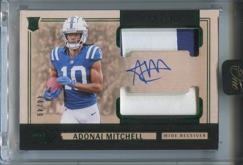 2024 Adonai Mitchell Panini One GREEN ROOKIE DUAL PATCH AUTO 44/45 AUTOGRAPH RELIC #37 Indianapolis Colts